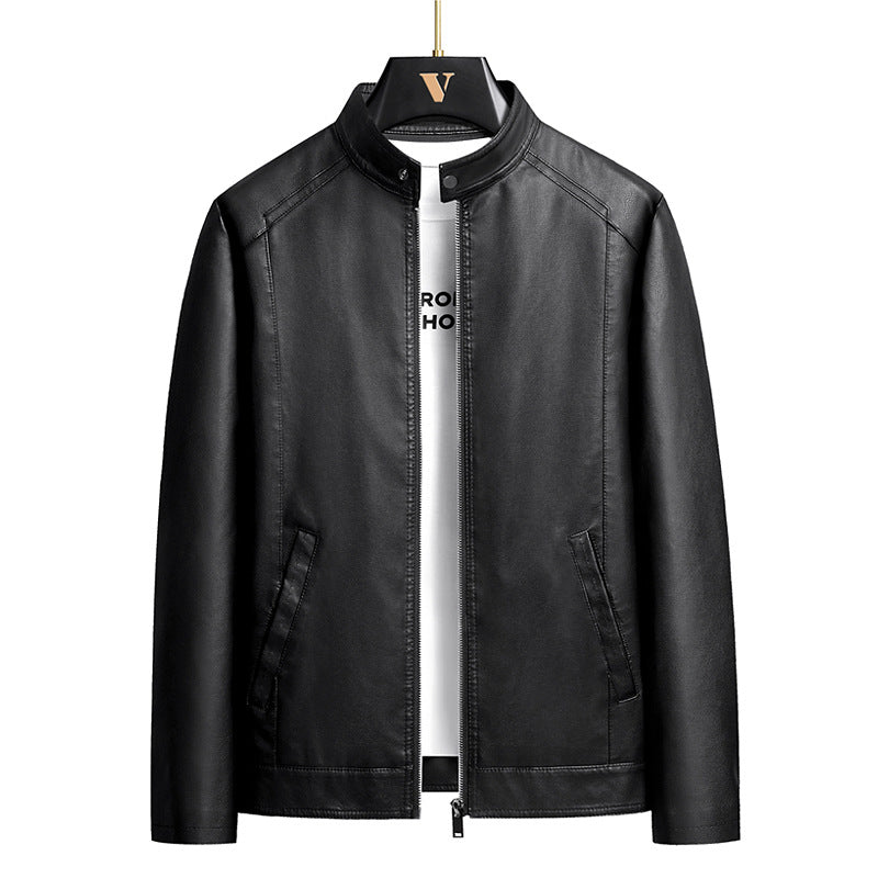 Herren Schlichte Kunstleder-Cityjacke mit Stehkragen, Zweiwege-Reißverschluss & Eingrifftaschen Nord Taschen