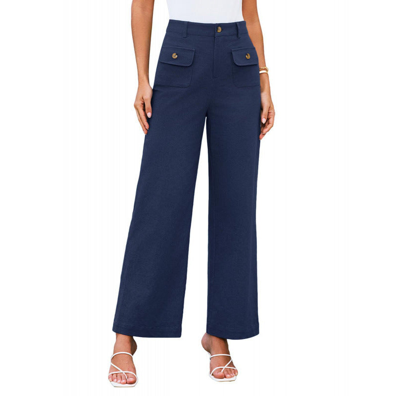 Damen High-Waist Palazzo-Hose mit aufgesetzten Knopf-Taschen Nord Taschen