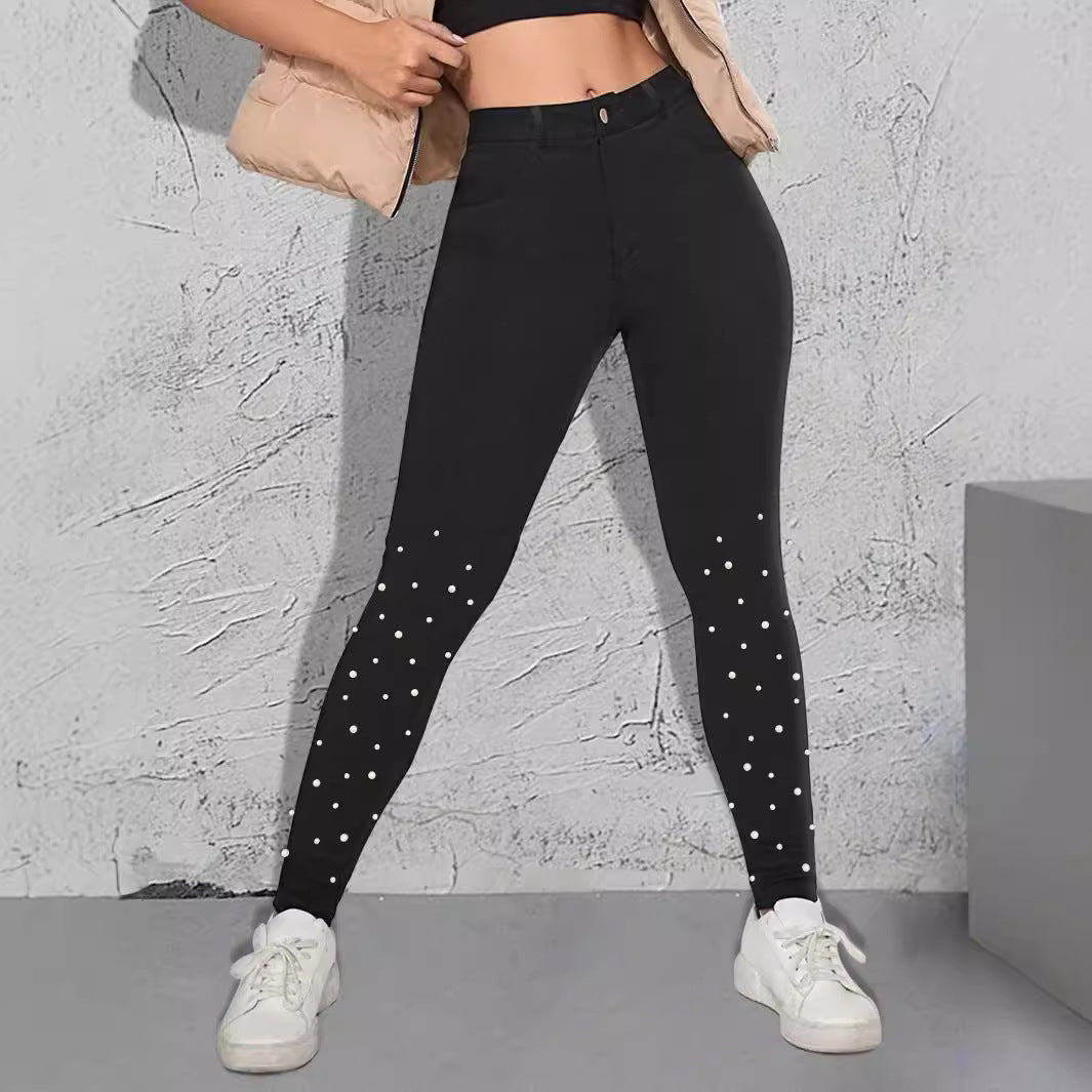 Damen High-Waist Stretch-Jeggings im Denim‑Look mit Perlen-Scatter Nord Taschen