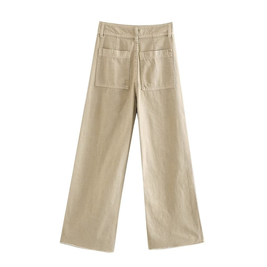 Damen weite High‑Waist Worker‑Hose mit aufgesetzten Gesäßtaschen Nord Taschen