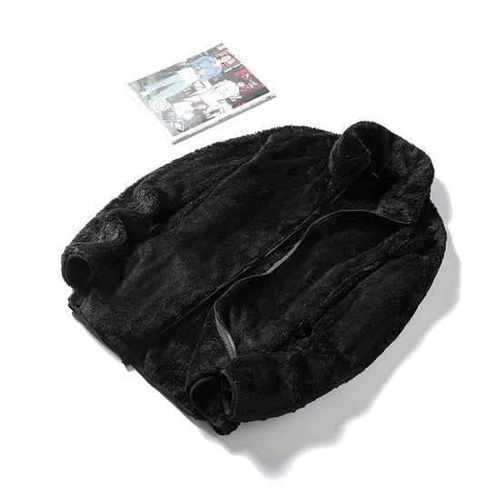 Damen Kuschelige Teddy-Fleecejacke im Oversize-Style mit Stehkragen und Reißverschluss Nord Taschen
