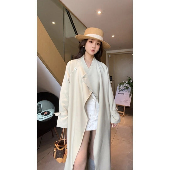 Damen Langer Wollmix-Mantel im Oversize-Trenchstil mit kastigem Schnitt und verstellbaren Manschetten Nord Taschen
