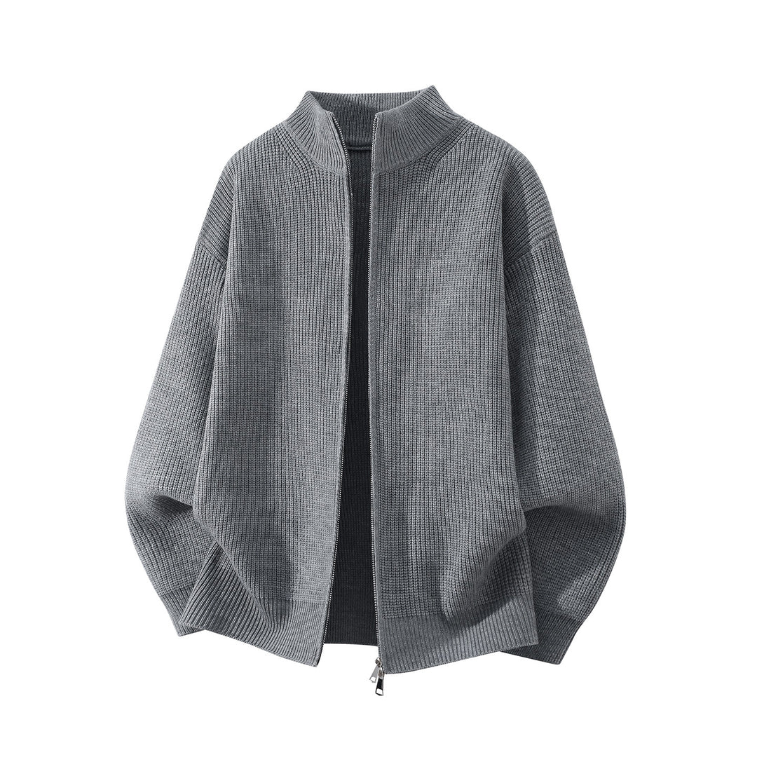 Herren Oversize Grobstrick-Zipcardigan mit Stehkragen und Zwei-Wege-Reißverschluss Nord Taschen