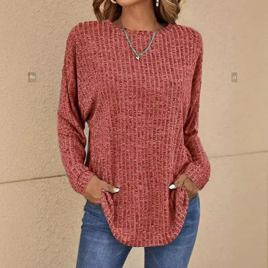 Damen Oversized Struktur-Strickpullover mit Rundhals und Eingrifftaschen Nord Taschen