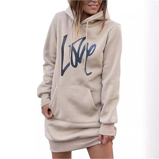 Damen Fleece-Kapuzenkleid mit Kängurutasche, Daumenlochärmeln und Oversize-Sweatshirt-Schnitt Nord Taschen