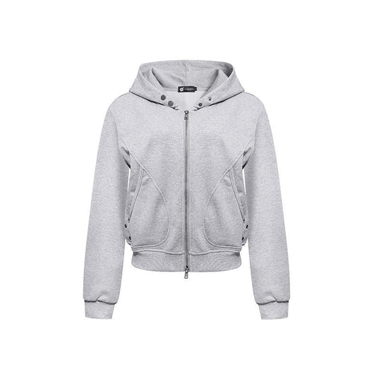 Damen Kurze taillierte Kapuzen-Sweatjacke mit Zwei-Wege-Reißverschluss und Eingrifftaschen Nord Taschen