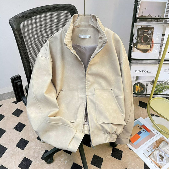 Herren kurze Stehkragenjacke aus Veloursleder-Imitat mit durchgehendem Reißverschluss Nord Taschen