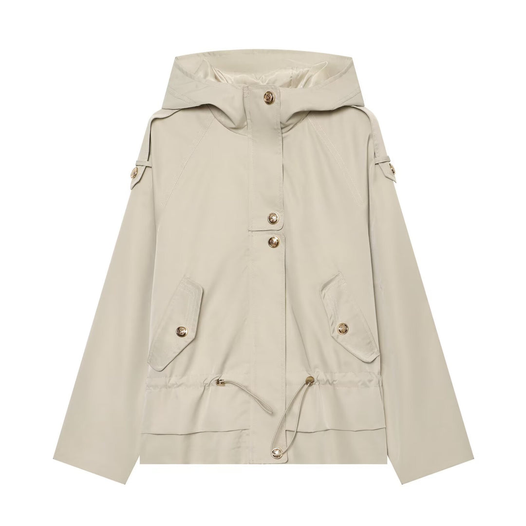 Damen Kurzparka mit Kapuze, Tunnelzug-Taille und Pattentaschen Nord Taschen