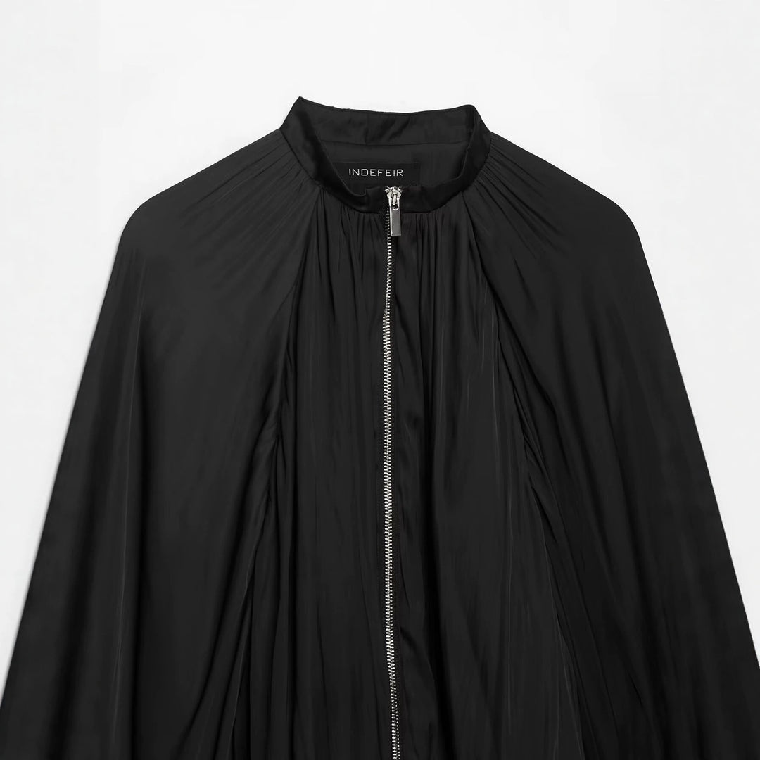 Damen Plissierte Cape-Jacke mit Reißverschluss und Stehkrragen Nord Taschen