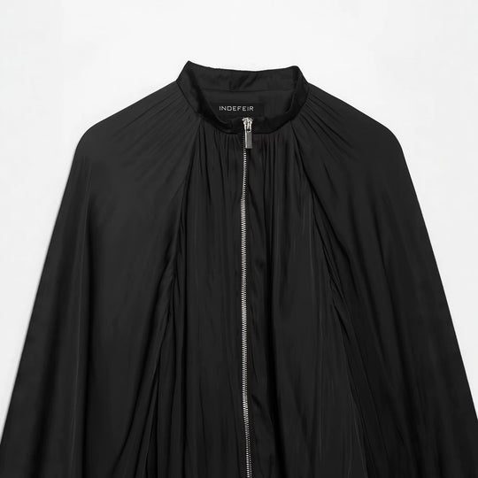 Damen Plissierte Cape-Jacke mit Reißverschluss und Stehkrragen Nord Taschen