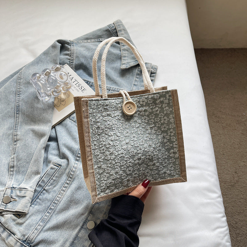 Damen stilvolle Jute-Handtasche mit floralem Druck Nord Taschen