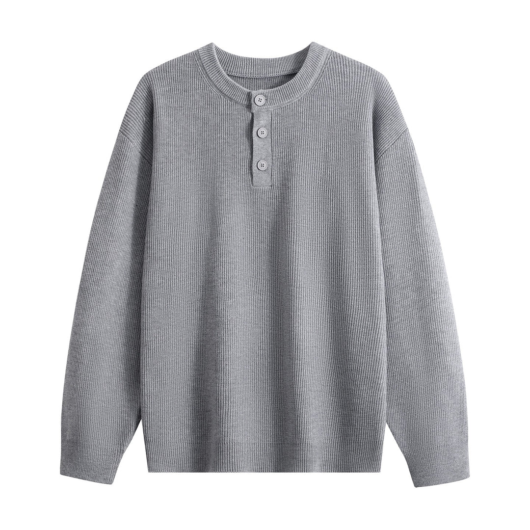 Unisex Oversize Rippstrick-Henley-Pullover mit 3‑Knopf-Leiste Nord Taschen
