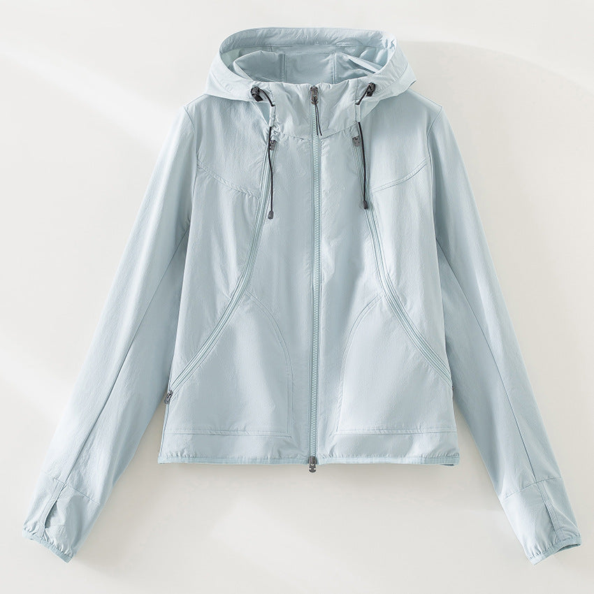 Damen Ultraleichter Kapuzen-Windbreaker mit Zwei-Wege‑Reißverschluss Nord Taschen