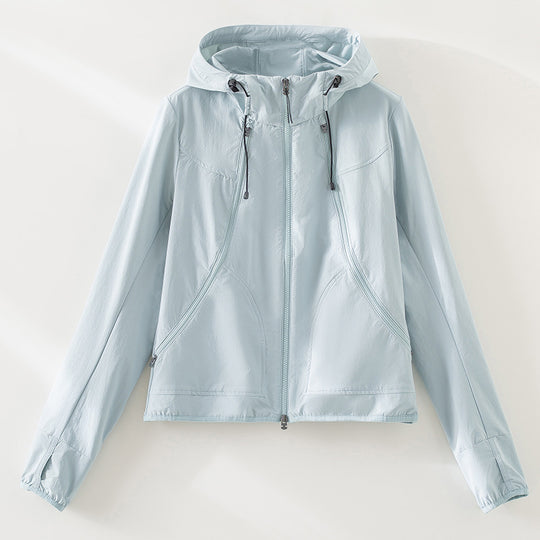 Damen Ultraleichter Kapuzen-Windbreaker mit Zwei-Wege‑Reißverschluss Nord Taschen
