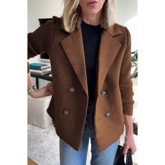 Damen Doppelreihige Blazer-Weste mit breitem Revers und gerippten Strickärmeln Nord Taschen