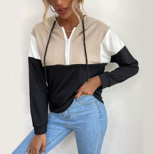 Damen Kapuzenpullover mit halbem Reißverschluss, Colorblock‑Design und Tunnelzug Nord Taschen