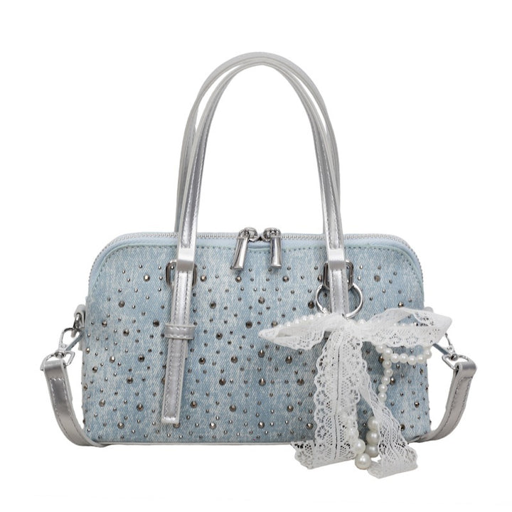 Damen Denim Handtasche mit Perlen- und Spitzenakzenten Nord Taschen