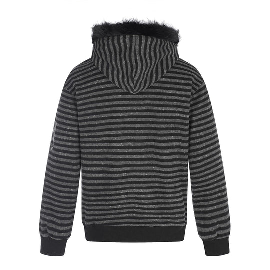 Unisex Kapuzenzipjacke mit Kunstfellbesatz, Streifenmuster und Frontprint Nord Taschen