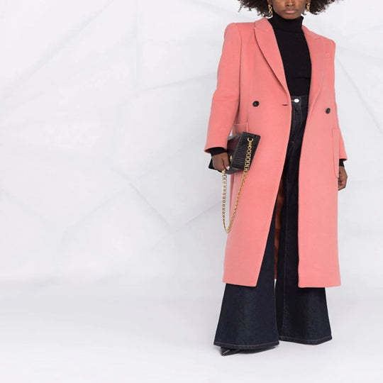 Damen Maxilanger taillierter Wollmix-Mantel im Clean-Tailoring mit betonter Schulter Nord Taschen