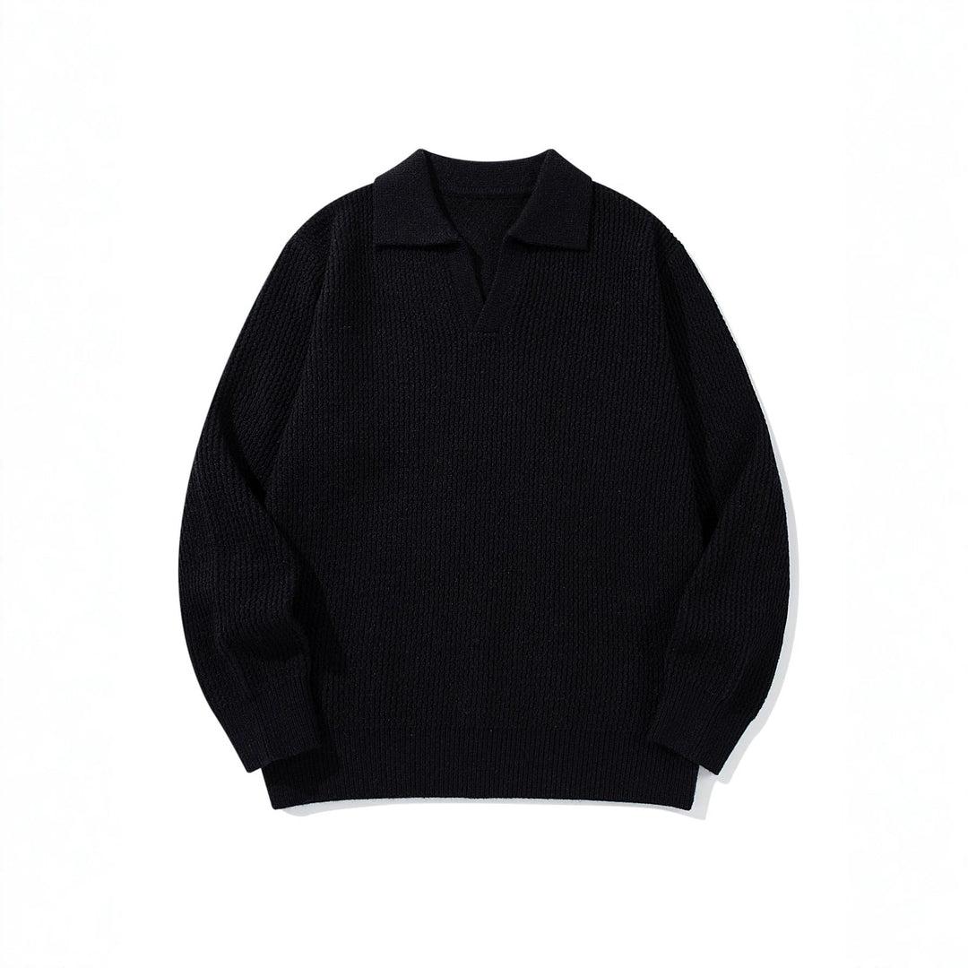 Herren Grobgestrickter Polokragen-Pullover mit V‑Ausschnitt und Rippenbündchen Nord Taschen