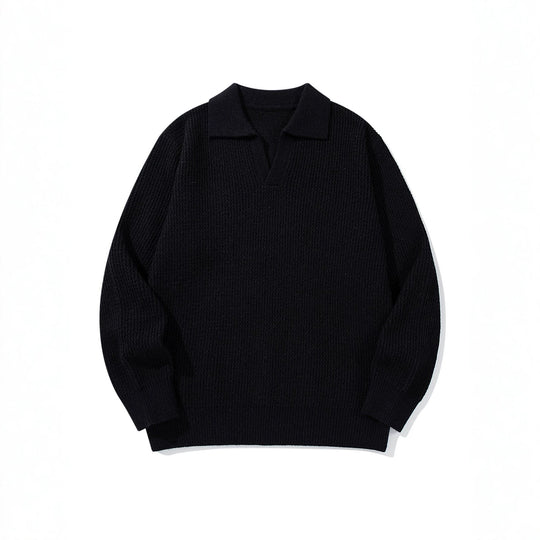 Herren Grobgestrickter Polokragen-Pullover mit V‑Ausschnitt und Rippenbündchen Nord Taschen