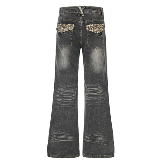 Damen Weite High‑Waist Flared-Jeans mit Vintage‑Used-Effekt und Zierdetails Nord Taschen