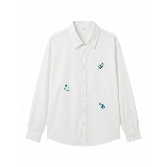 Unisex Besticktes Oversize-Hemd aus Baumwollmix mit Knopfleiste und dezenten Motivstickereien Nord Taschen