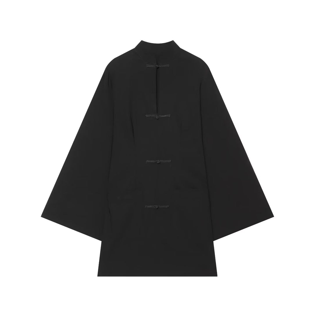 Damen Cape‑Mantel mit Stehkragen chinesischen Knotenverschlüssen und weiten Kimonoärmeln Nord Taschen