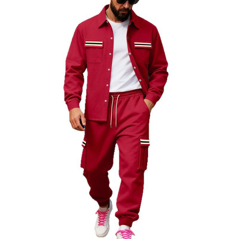 Herren Urbanes zweiteiliges Utility-Joggingset mit Overshirt und Cargo-Hose Nord Taschen