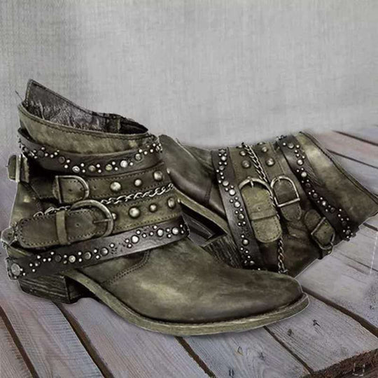 Damen Western‑Ankleboots mit dekorativen Schnallenriemen, Nieten und Ketten Nord Taschen