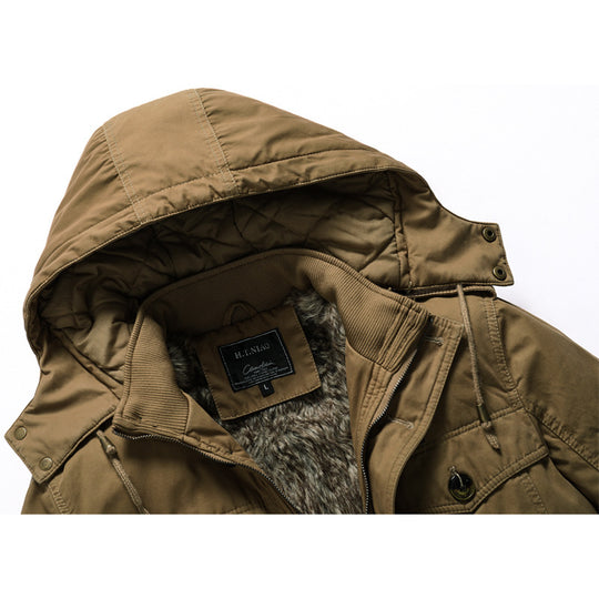 Herren Canvas-Parka mit gesteppter Thermofütterung, Kunstfell-Innenfutter und Kapuze Nord Taschen