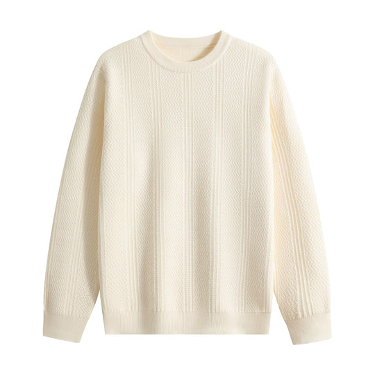Unisex Strukturierter Rundhals-Strickpullover mit Ajourmuster Nord Taschen