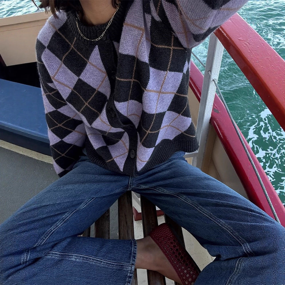 Damen Argyle-Strickjacke mit kastiger Silhouette und großer Knopfleiste Nord Taschen