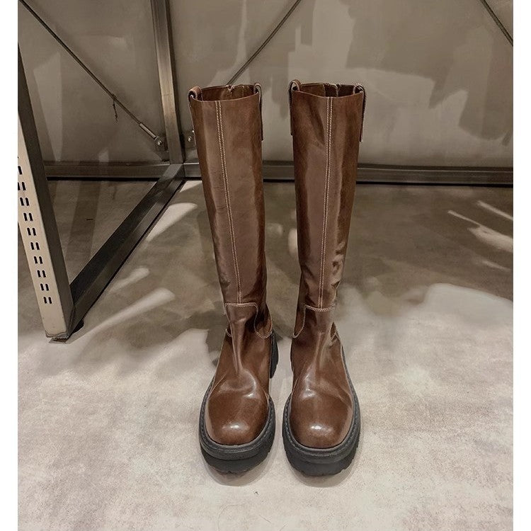 Damen Schlanke Langschaft-Stiefel aus Glattleder mit robuster Profilsohle Nord Taschen