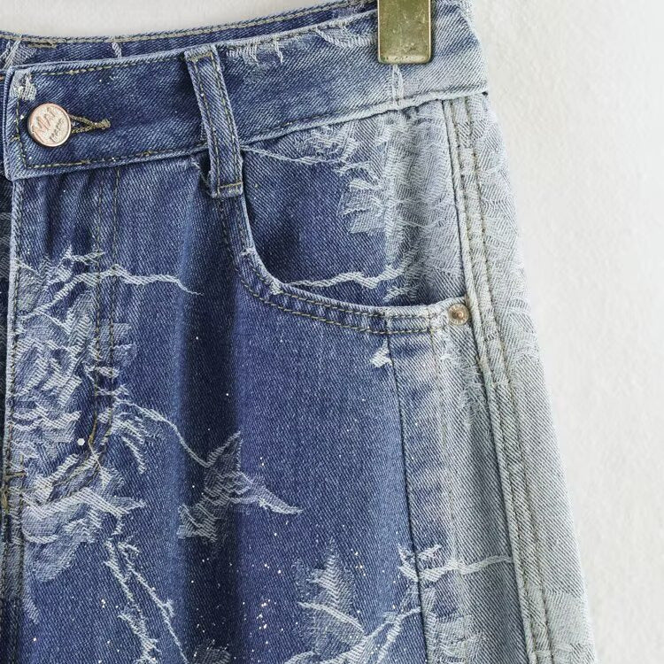 Damen Highwaist Culotte-Jeans mit weitem Bein und floraler Bleach-Optik Nord Taschen