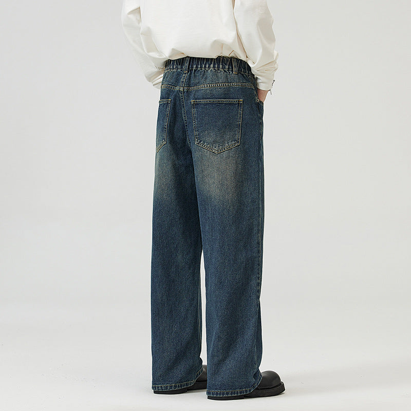 Herren Weite Relaxed-Jeans mit hohem Bund Used-Waschung und geradem Bein Nord Taschen