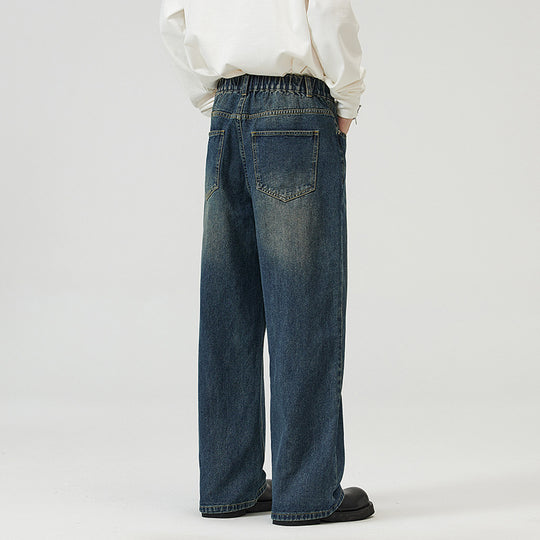 Herren Weite Relaxed-Jeans mit hohem Bund Used-Waschung und geradem Bein Nord Taschen