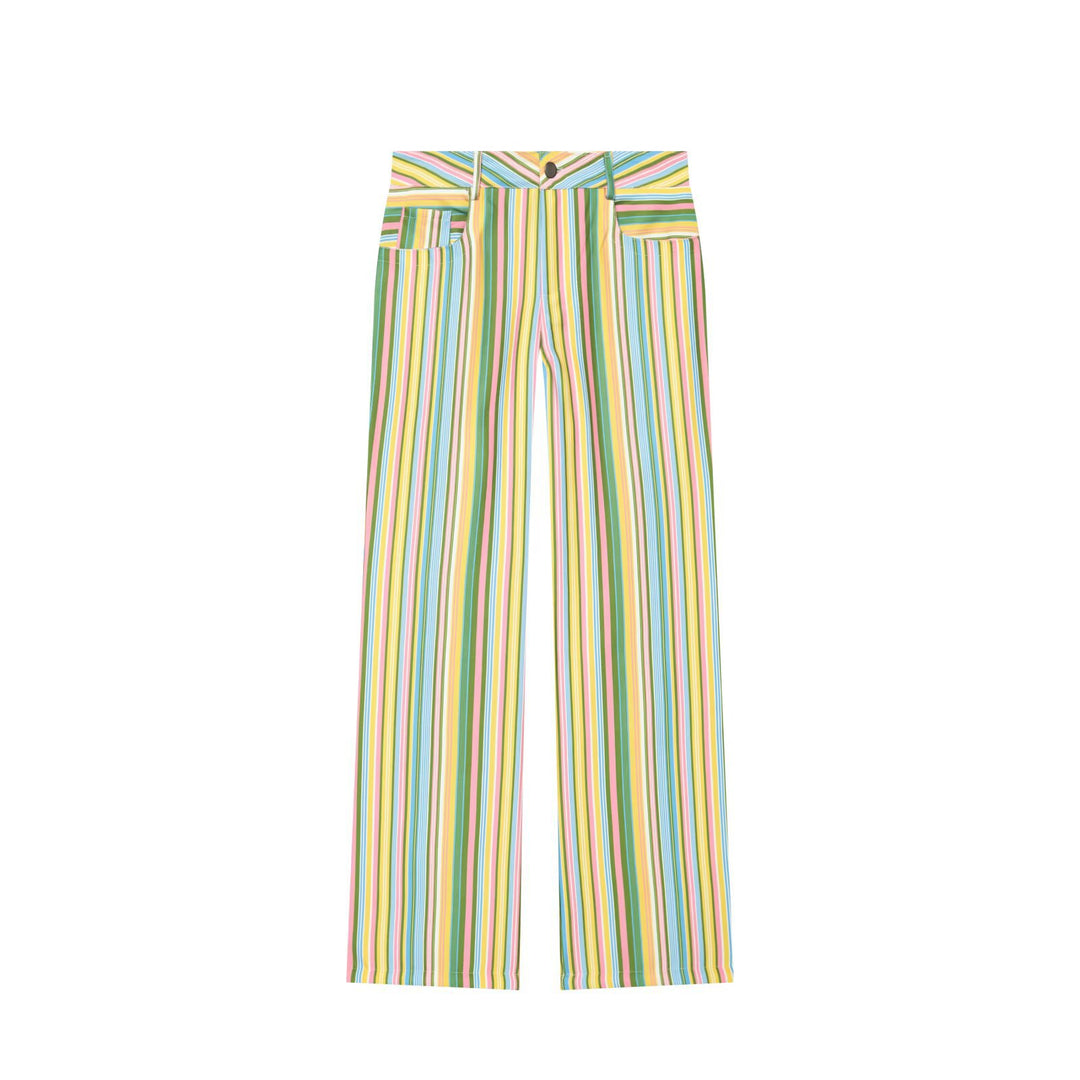 Damen weite Hochbund-Hose mit vertikalen Streifen und Gesäßtaschen Nord Taschen