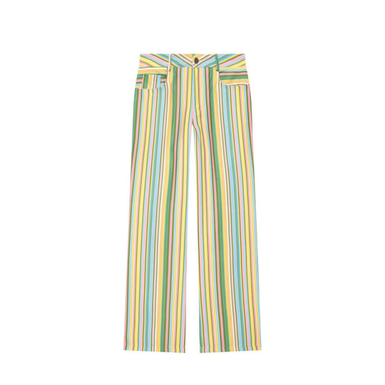 Damen weite Hochbund-Hose mit vertikalen Streifen und Gesäßtaschen Nord Taschen