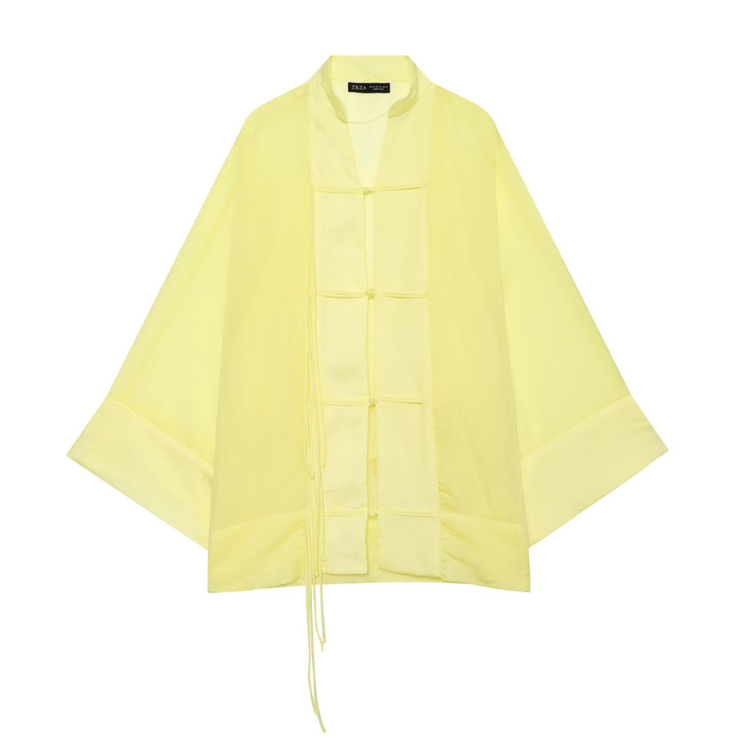Damen Oversize-Kimonojacke mit Zierknoten und langen Quastenbändern Nord Taschen
