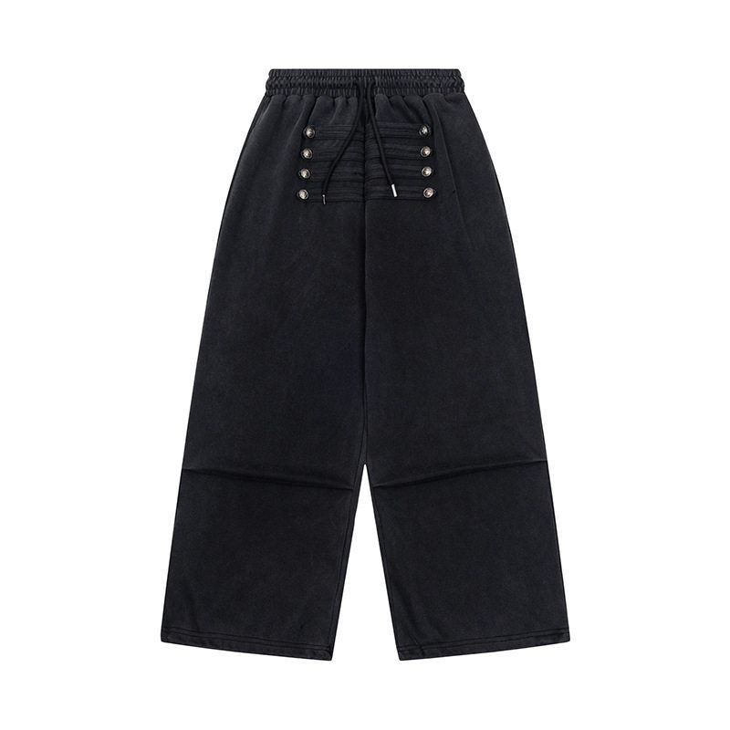 Damen Weite Culotte-Hose mit hohem Gummibund, Kordelzug und dekorativer Knopfblende Nord Taschen