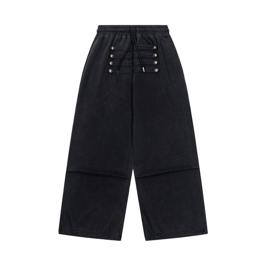 Damen Weite Culotte-Hose mit hohem Gummibund, Kordelzug und dekorativer Knopfblende Nord Taschen