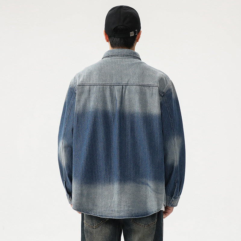 Herren Overshirt aus Denim mit Kontrastärmeln und leichter Used-Waschung Nord Taschen
