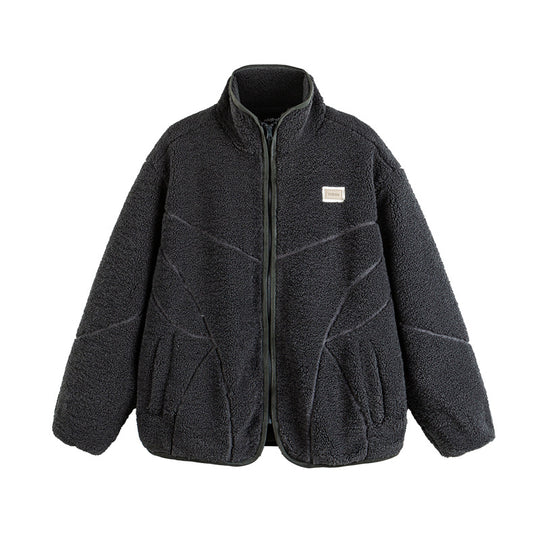 Unisex Teddy-Fleece-Blousonjacke mit Stehkragen und geometrischer Nahtführung Nord Taschen