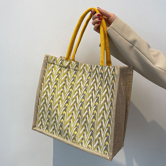 Damen Jute-Shoppertasche mit modernem Wellenmuster und stabilen Tragegriffen Nord Taschen
