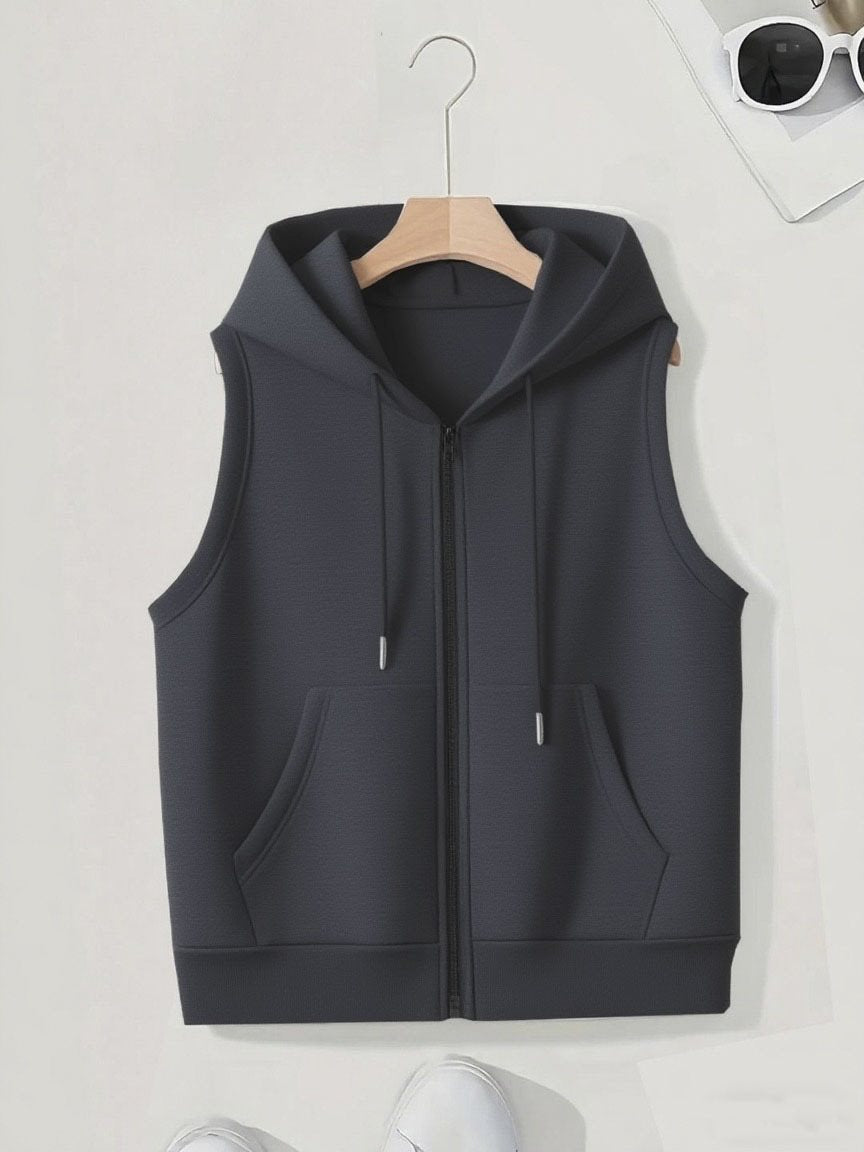 Damen Ärmellose Zip‑Hoodie‑Weste aus weichem Sweat mit Kängurutaschen Nord Taschen
