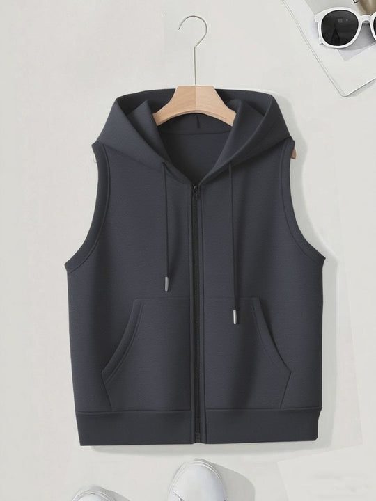 Damen Ärmellose Zip‑Hoodie‑Weste aus weichem Sweat mit Kängurutaschen Nord Taschen