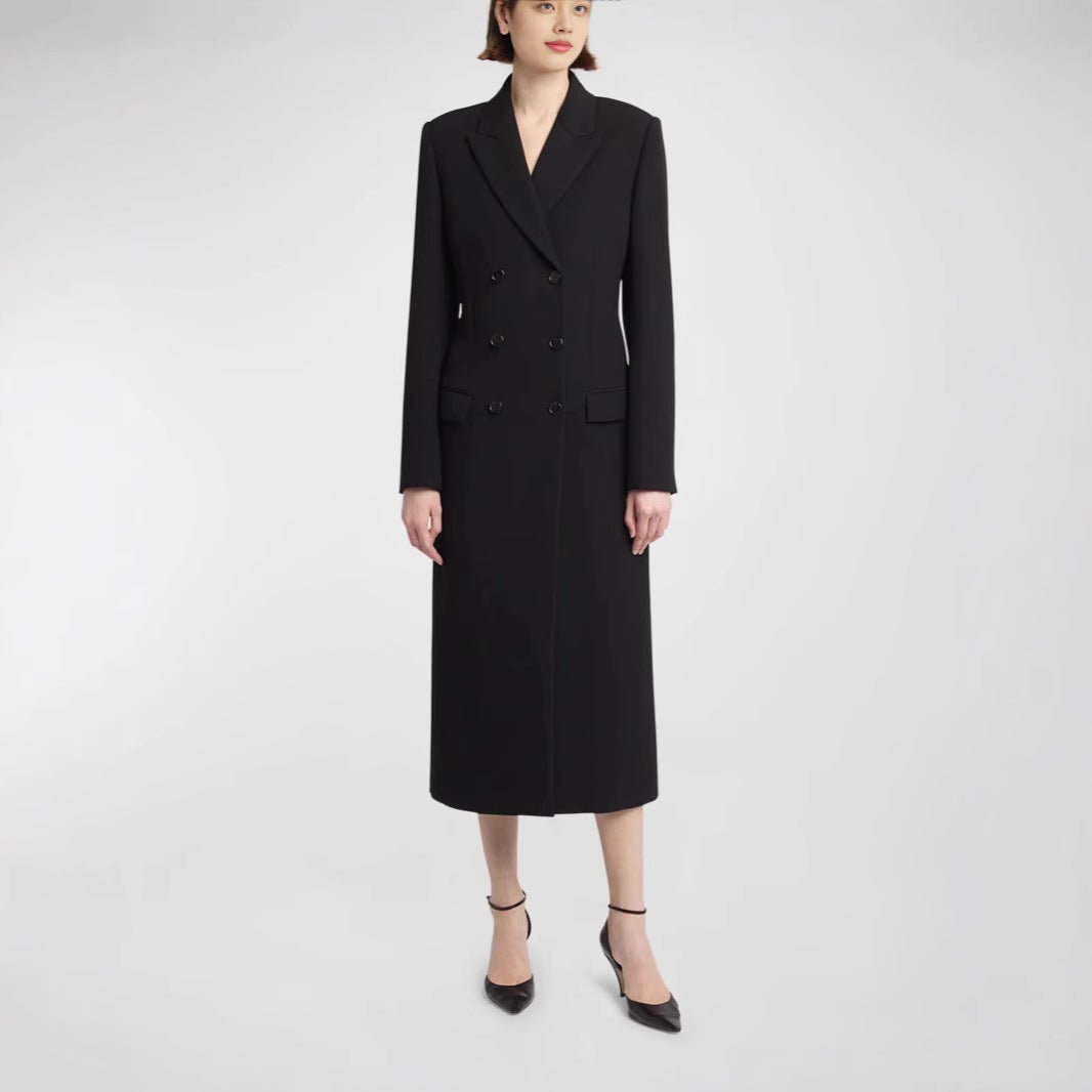 Damen Midilanger Doppelreihiger Blazer‑Mantel mit strukturierter Schulter und schlanker Passform Nord Taschen