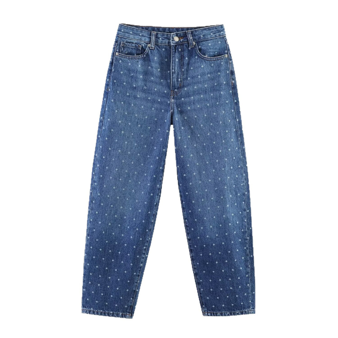 Damen High‑Waist Mom‑Jeans mit tapered Bein und dezentem Punkte‑Print Nord Taschen