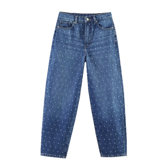 Damen High‑Waist Mom‑Jeans mit tapered Bein und dezentem Punkte‑Print Nord Taschen